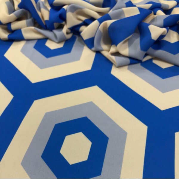Crepe GGT Azul Geométrico Estampado